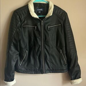 Chaps pleather jacket with off white detailed fleece 🖤